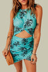 Print Hollow Out Twist Bodycon Mini Dress
